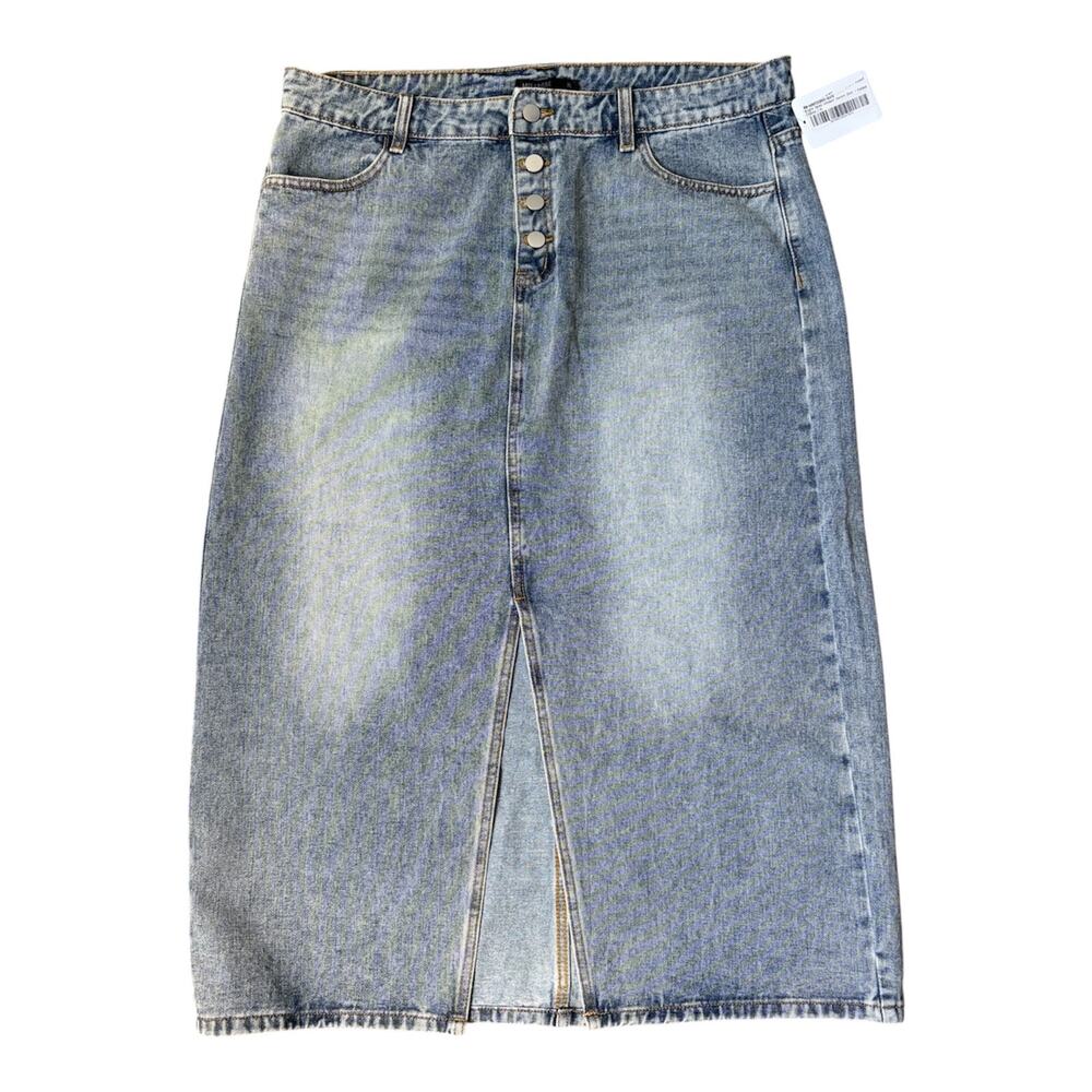 Mikarose Midi Denim Skirt W/ Front Slit NWT Sz XL Country Cowgirl Casual Teacher